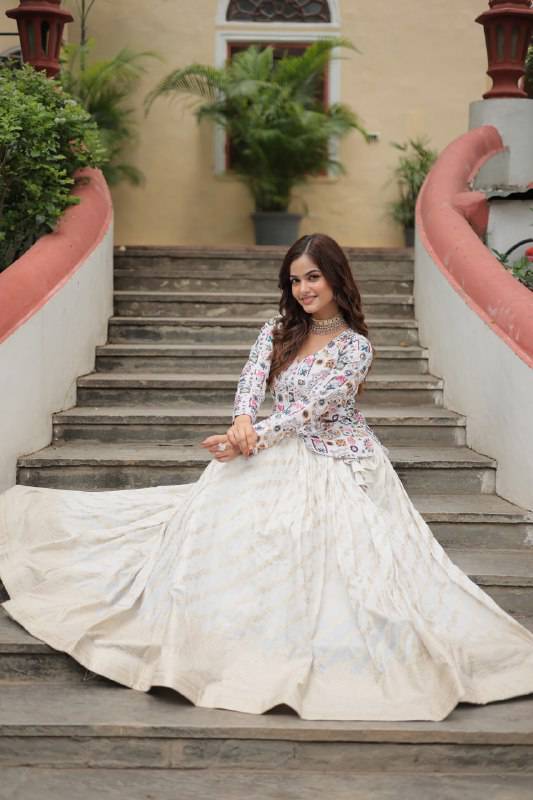 Sublime Viscous Jacquard Thread Sequins Worked Top Lehenga Set - INDIAN ELEGANCE