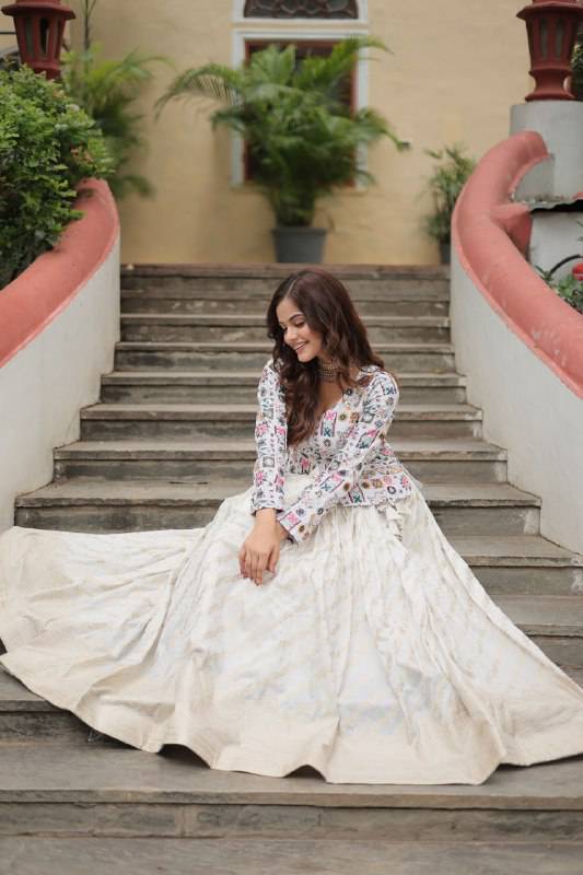 Sublime Viscous Jacquard Thread Sequins Worked Top Lehenga Set - INDIAN ELEGANCE