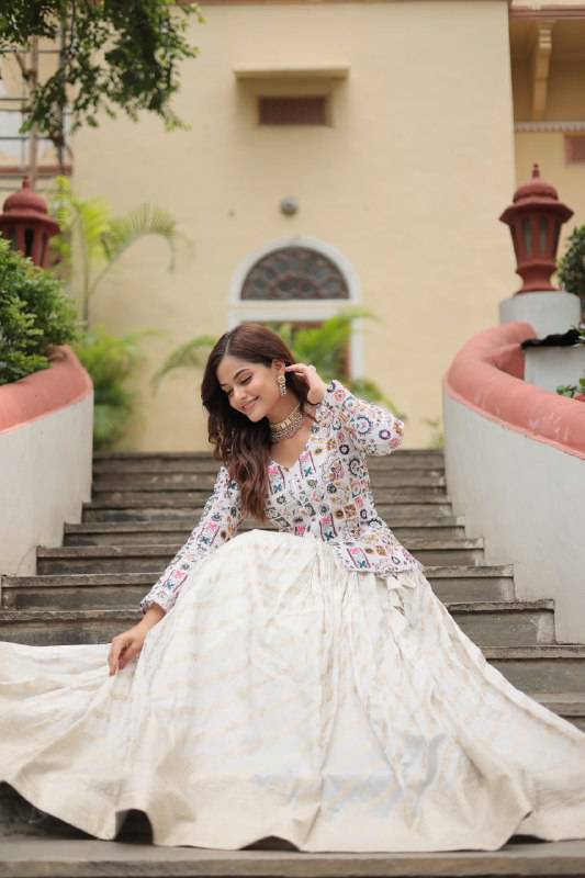 Sublime Viscous Jacquard Thread Sequins Worked Top Lehenga Set - INDIAN ELEGANCE