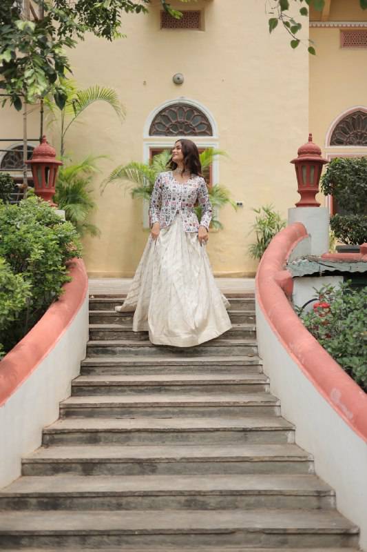 Sublime Viscous Jacquard Thread Sequins Worked Top Lehenga Set - INDIAN ELEGANCE