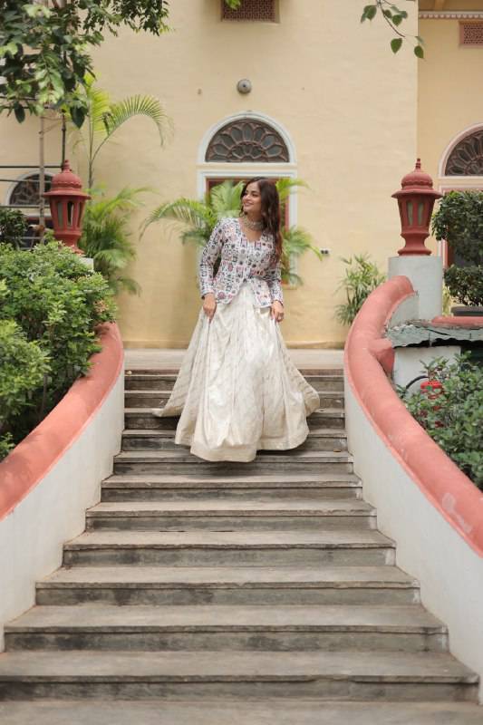 Sublime Viscous Jacquard Thread Sequins Worked Top Lehenga Set - INDIAN ELEGANCE