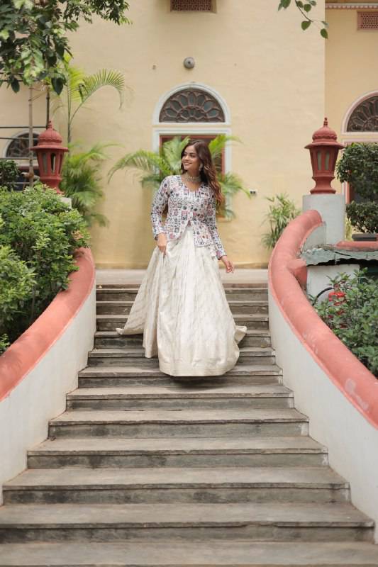 Sublime Viscous Jacquard Thread Sequins Worked Top Lehenga Set - INDIAN ELEGANCE