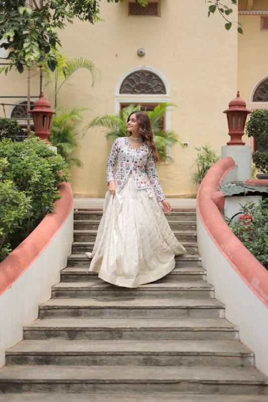 Sublime Viscous Jacquard Thread Sequins Worked Top Lehenga Set - INDIAN ELEGANCE