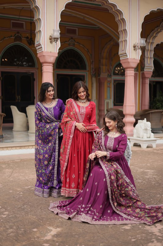 Stylish Chinon Rich Sequins Embroidered Fully Stitched Gown - INDIAN ELEGANCE