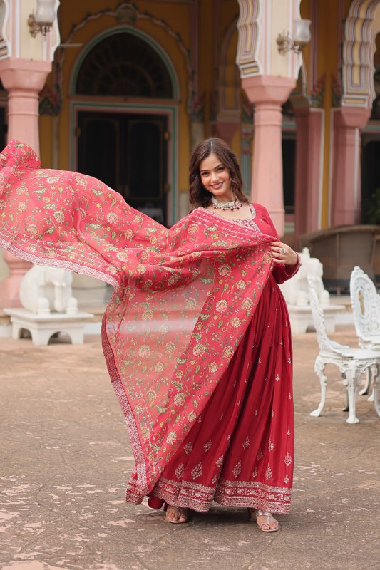 Stylish Chinon Rich Sequins Embroidered Fully Stitched Gown - INDIAN ELEGANCE
