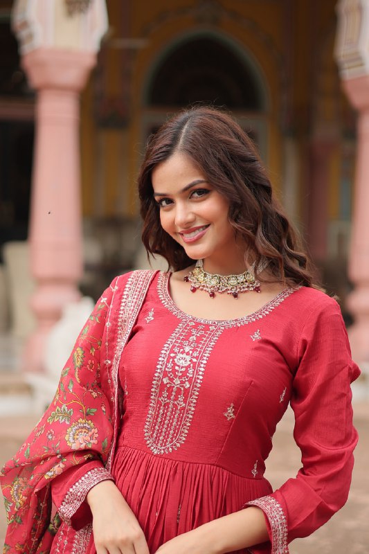 Stylish Chinon Rich Sequins Embroidered Fully Stitched Gown - INDIAN ELEGANCE