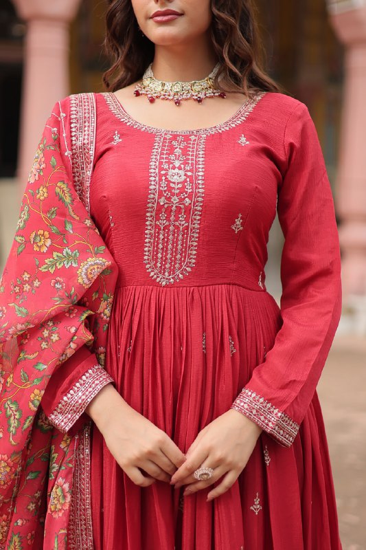 Stylish Chinon Rich Sequins Embroidered Fully Stitched Gown - INDIAN ELEGANCE