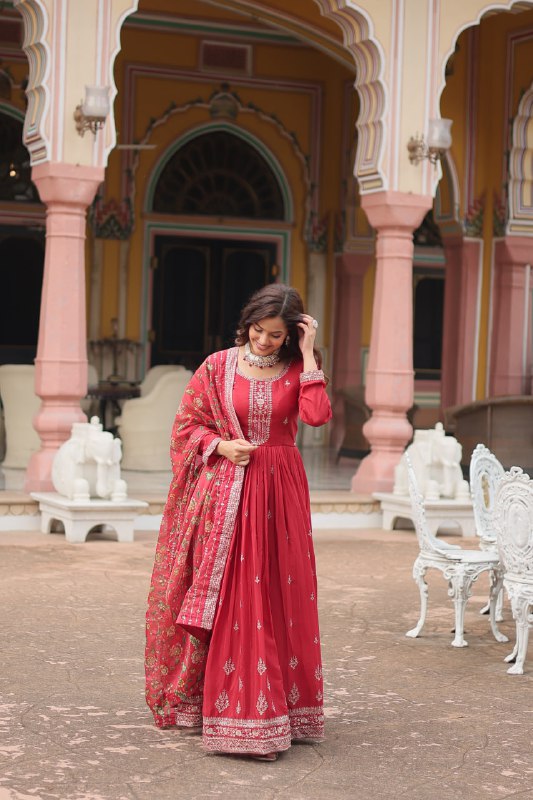 Stylish Chinon Rich Sequins Embroidered Fully Stitched Gown - INDIAN ELEGANCE