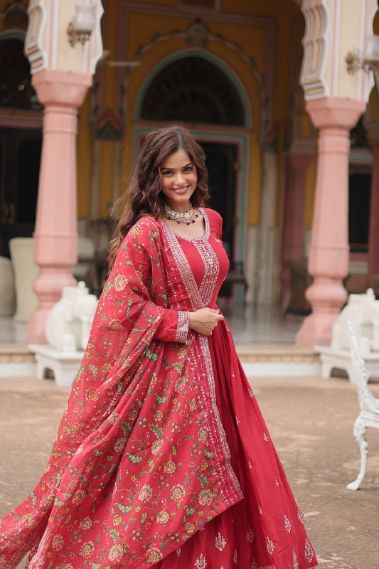 Stylish Chinon Rich Sequins Embroidered Fully Stitched Gown - INDIAN ELEGANCE