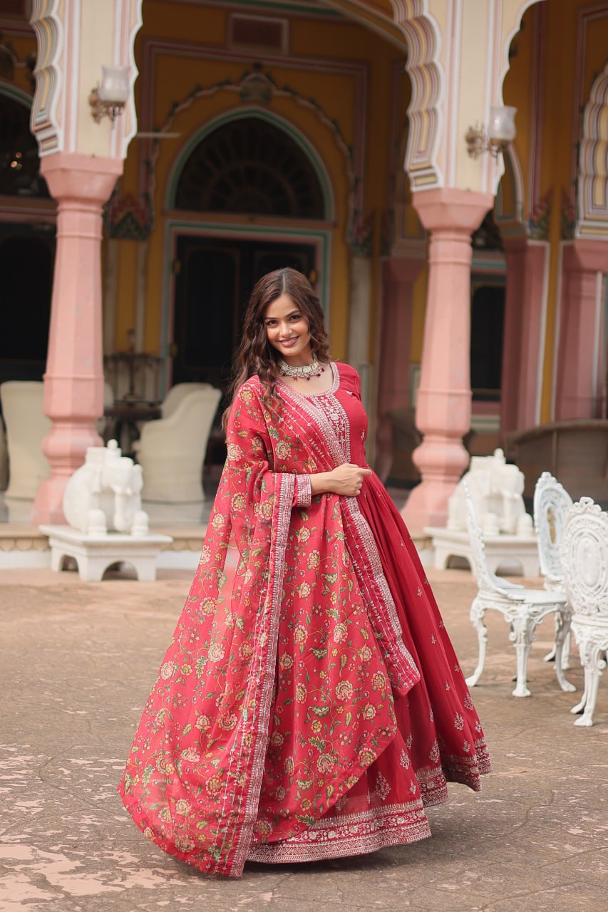 Stylish Chinon Rich Sequins Embroidered Fully Stitched Gown - INDIAN ELEGANCE