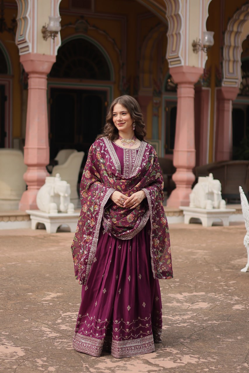 Stylish Chinon Rich Sequins Embroidered Fully Stitched Gown - INDIAN ELEGANCE