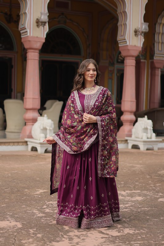 Stylish Chinon Rich Sequins Embroidered Fully Stitched Gown - INDIAN ELEGANCE