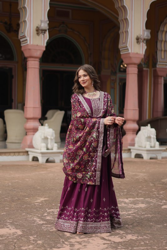 Stylish Chinon Rich Sequins Embroidered Fully Stitched Gown - INDIAN ELEGANCE