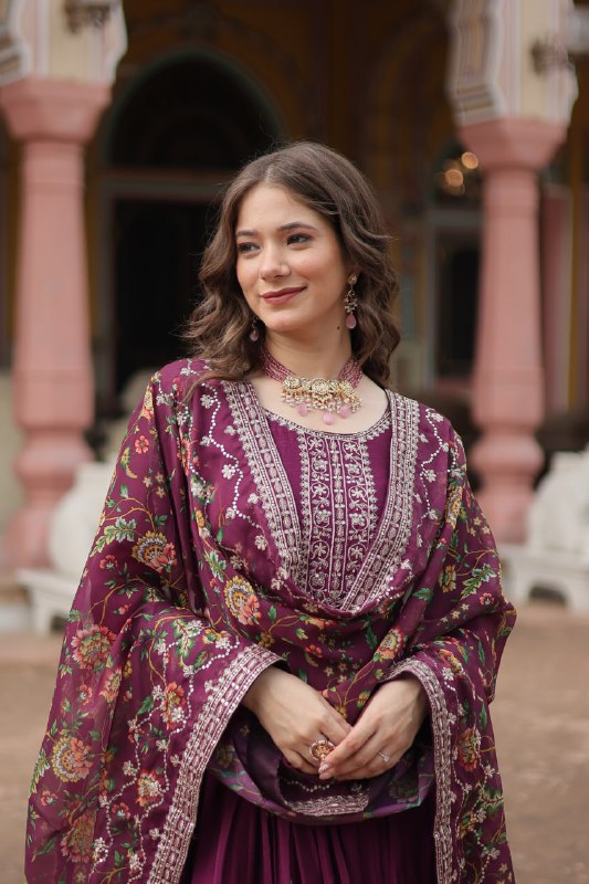 Stylish Chinon Rich Sequins Embroidered Fully Stitched Gown - INDIAN ELEGANCE
