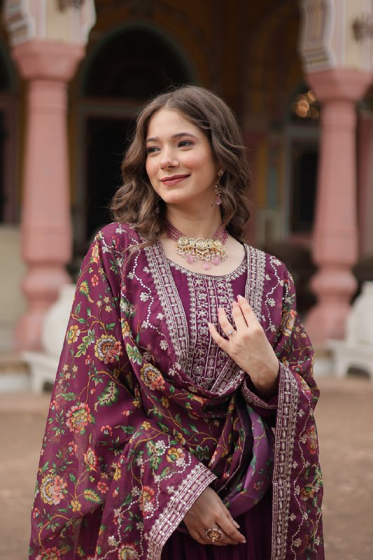 Stylish Chinon Rich Sequins Embroidered Fully Stitched Gown - INDIAN ELEGANCE