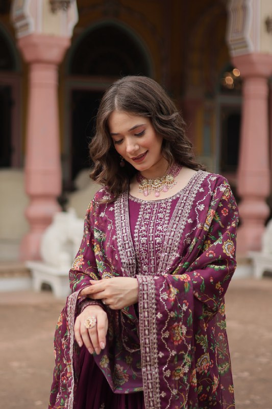Stylish Chinon Rich Sequins Embroidered Fully Stitched Gown - INDIAN ELEGANCE
