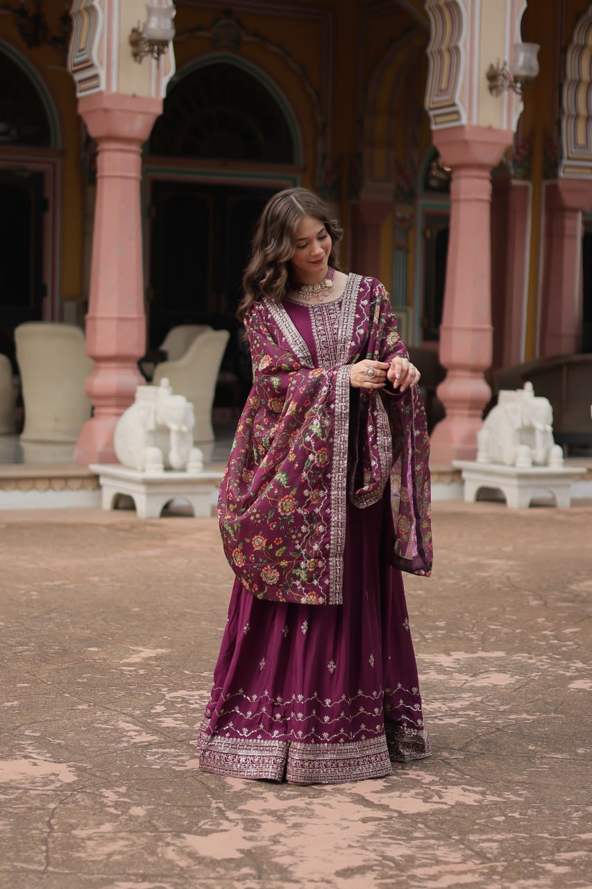 Stylish Chinon Rich Sequins Embroidered Fully Stitched Gown - INDIAN ELEGANCE