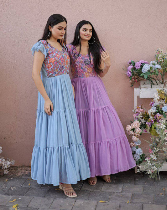 Timeless Rich Floral Position Printed Faux Georgette Gown - INDIAN ELEGANCE