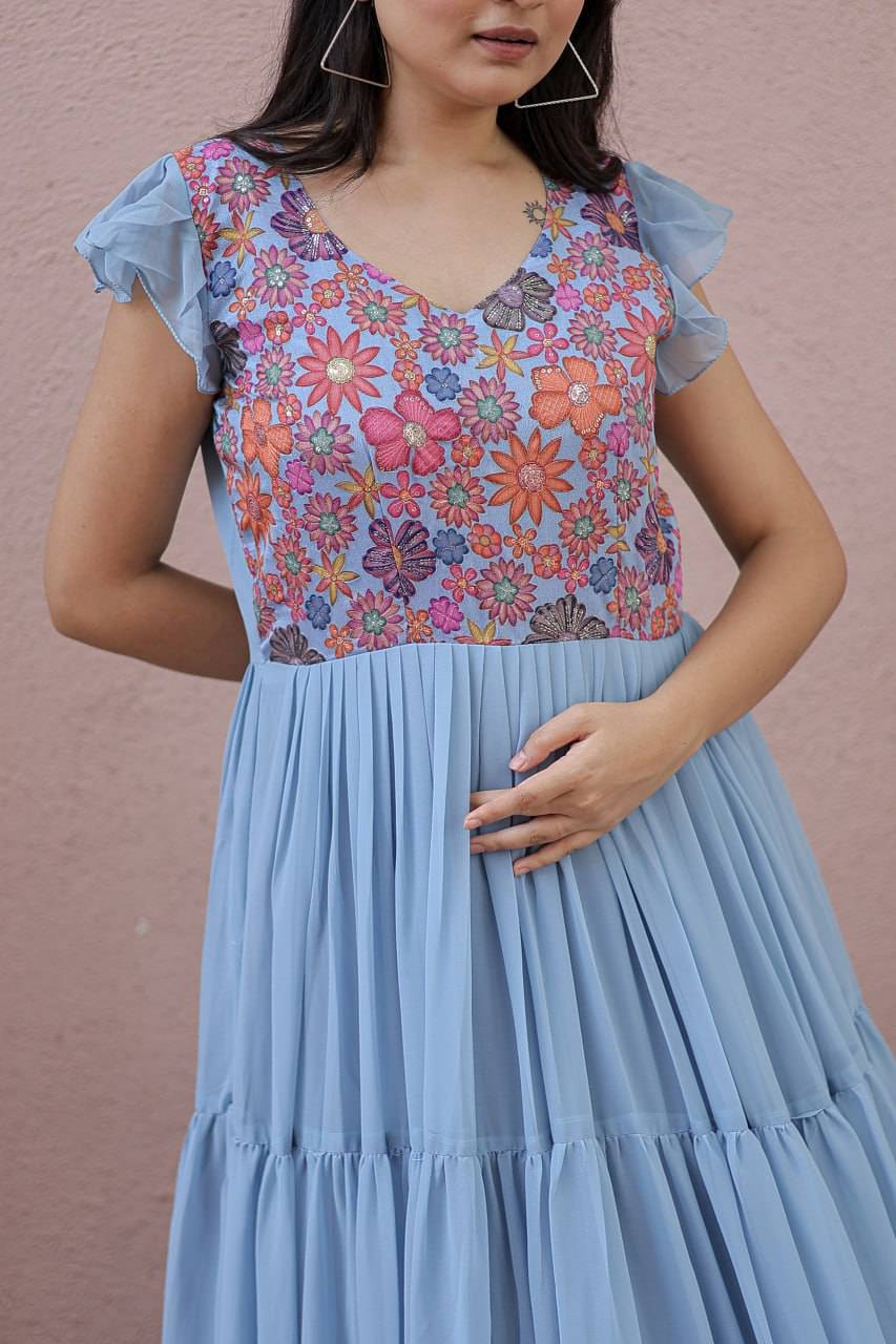 Timeless Rich Floral Position Printed Faux Georgette Gown - INDIAN ELEGANCE