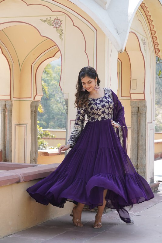 Enticing Faux Georgette Sequins Embroidered Festive Wear Gown - INDIAN ELEGANCE