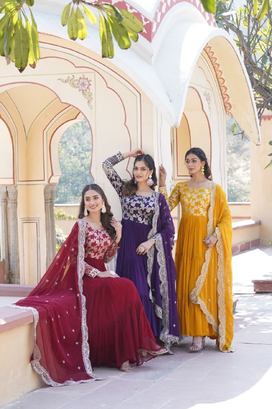 Enticing Faux Georgette Sequins Embroidered Festive Wear Gown - INDIAN ELEGANCE