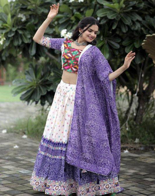 Dainty Rayon Printed Gamthi Worked Navratri Wear Lehenga Choli - INDIAN ELEGANCE