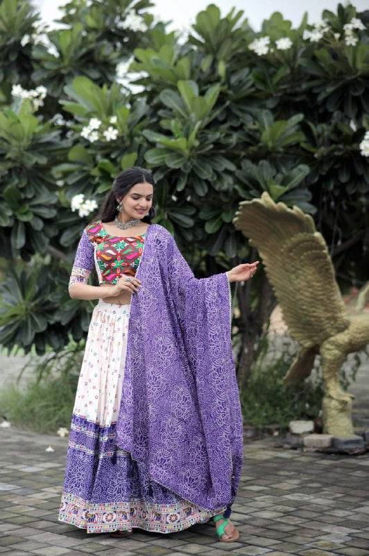 Dainty Rayon Printed Gamthi Worked Navratri Wear Lehenga Choli - INDIAN ELEGANCE