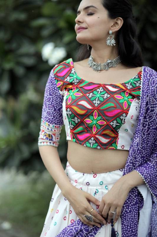 Dainty Rayon Printed Gamthi Worked Navratri Wear Lehenga Choli - INDIAN ELEGANCE