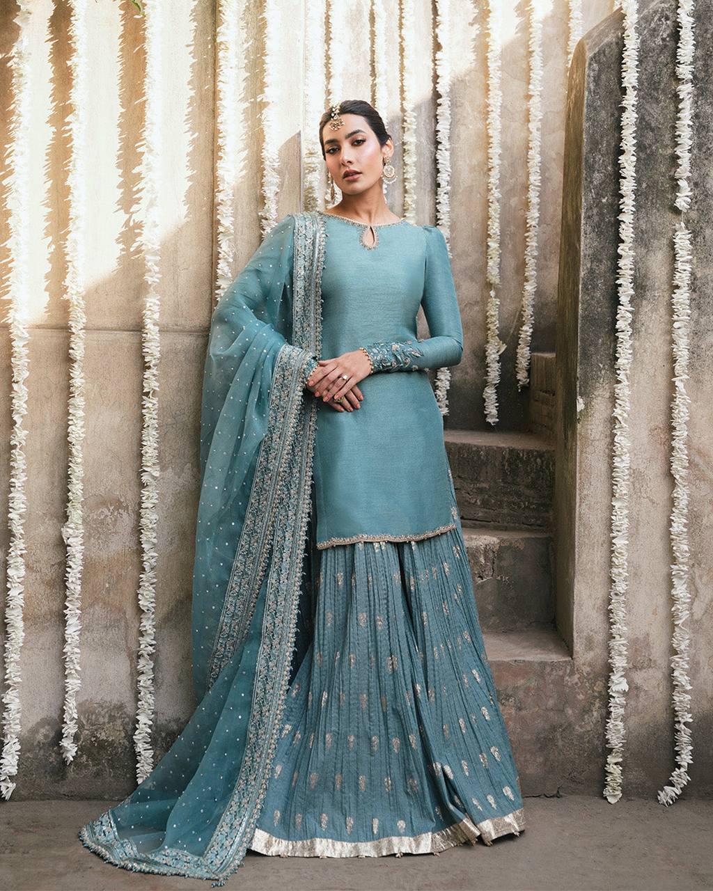 Party Wear Sharara Set for Women – Heavy Embroidered Faux Georgette Kurta Sharara with Dupatta | Sangeet, Wedding, Reception Outfit