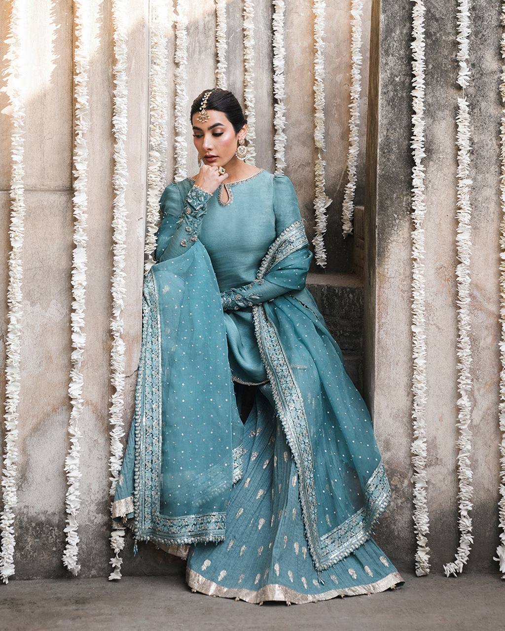Party Wear Sharara Set for Women – Heavy Embroidered Faux Georgette Kurta Sharara with Dupatta | Sangeet, Wedding, Reception Outfit