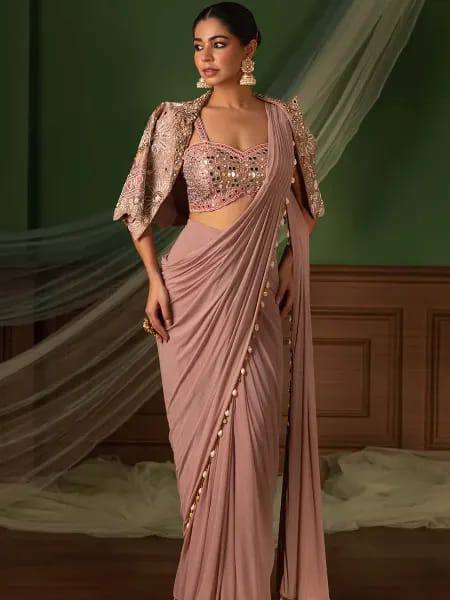Ready-to-Wear Crepe Silk Saree with Embroidered Jacket