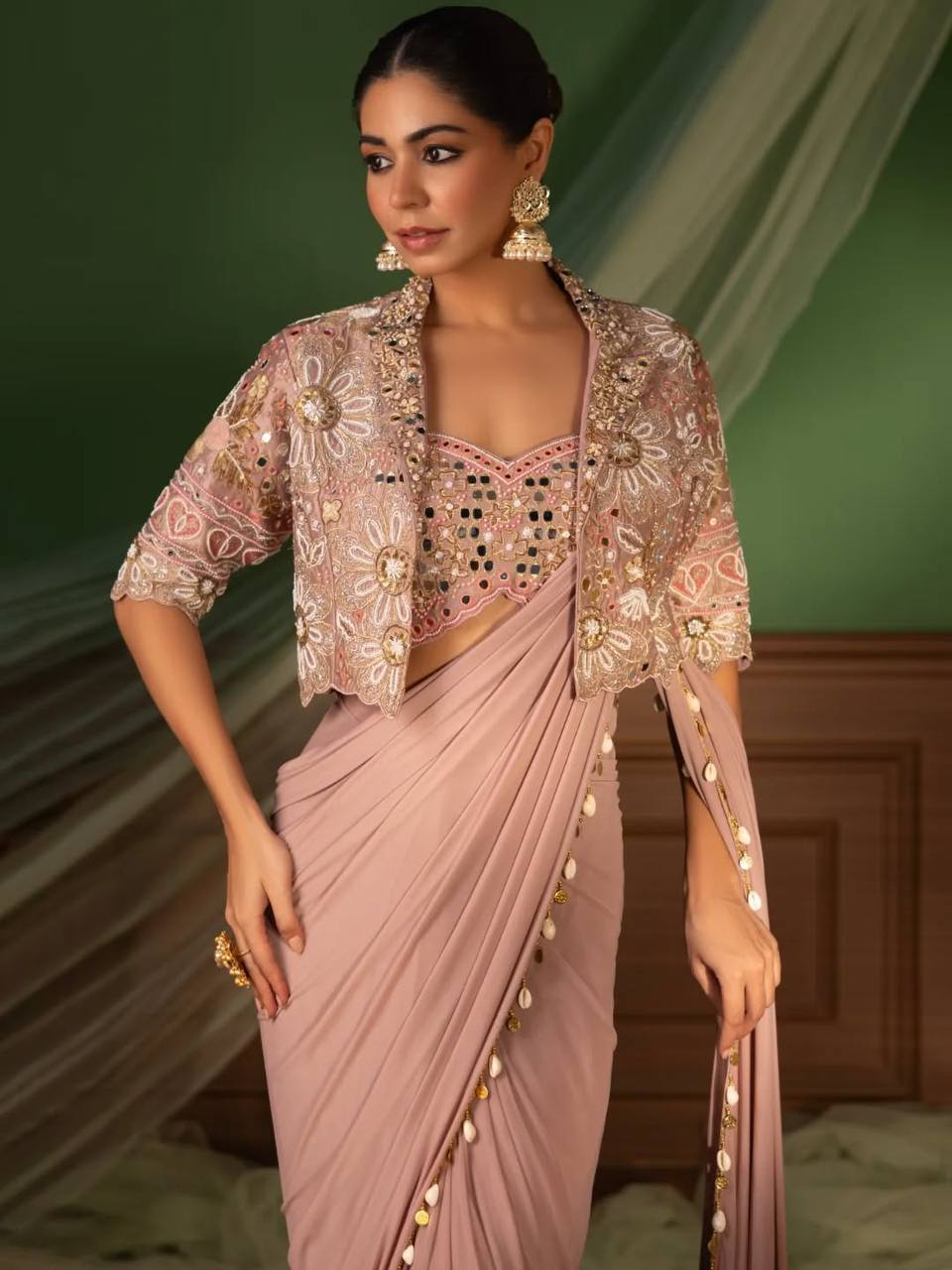 Ready-to-Wear Crepe Silk Saree with Embroidered Jacket