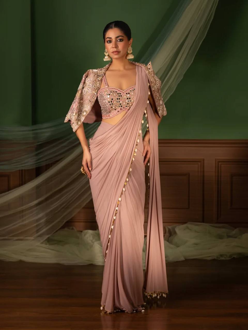 Ready-to-Wear Crepe Silk Saree with Embroidered Jacket