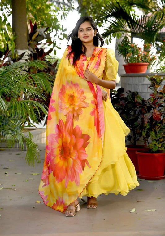 Spectacular Tabby Silk Fully Stitched Flairy Gown With Dupatta - INDIAN ELEGANCE