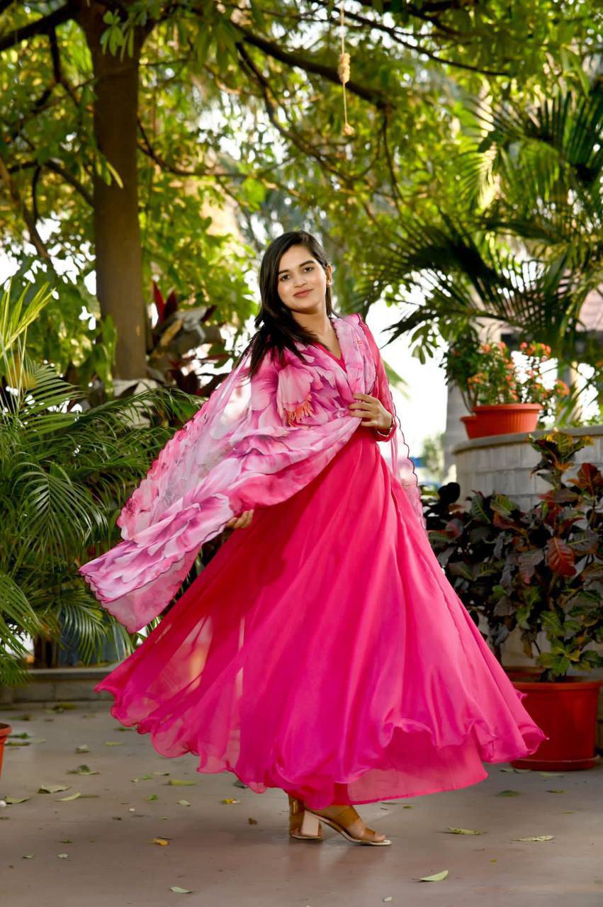 Spectacular Tabby Silk Fully Stitched Flairy Gown With Dupatta - INDIAN ELEGANCE
