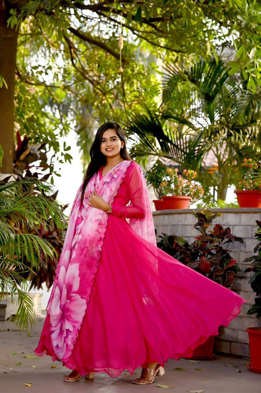 Spectacular Tabby Silk Fully Stitched Flairy Gown With Dupatta - INDIAN ELEGANCE