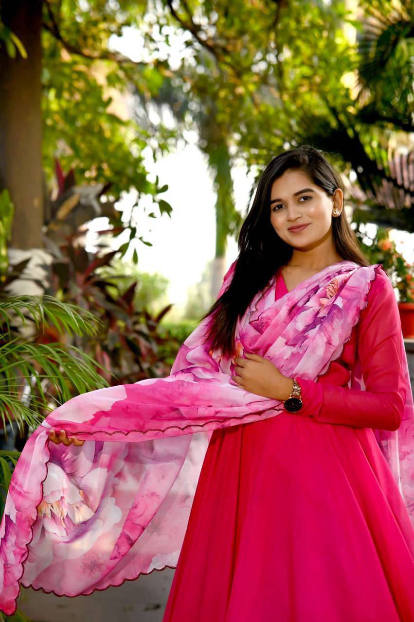 Spectacular Tabby Silk Fully Stitched Flairy Gown With Dupatta - INDIAN ELEGANCE