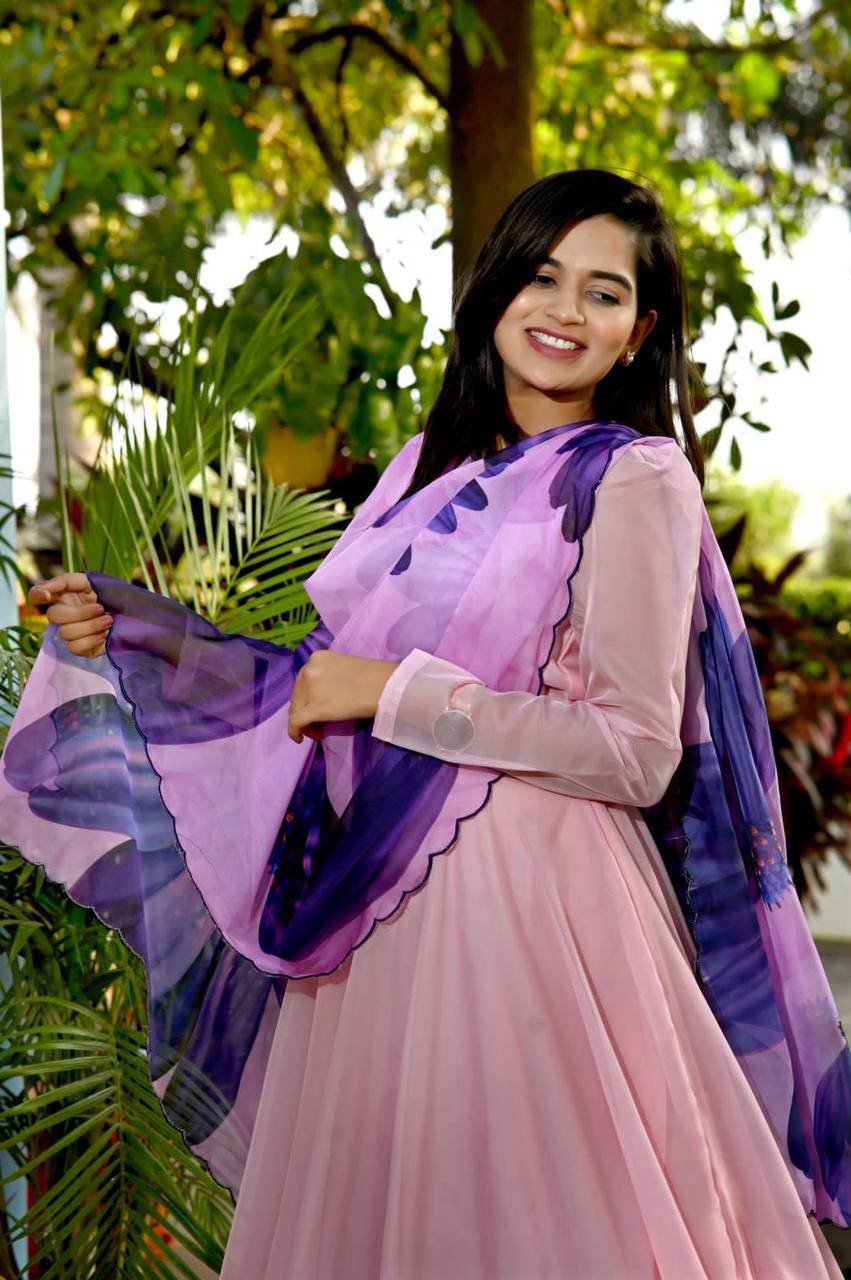 Spectacular Tabby Silk Fully Stitched Flairy Gown With Dupatta - INDIAN ELEGANCE
