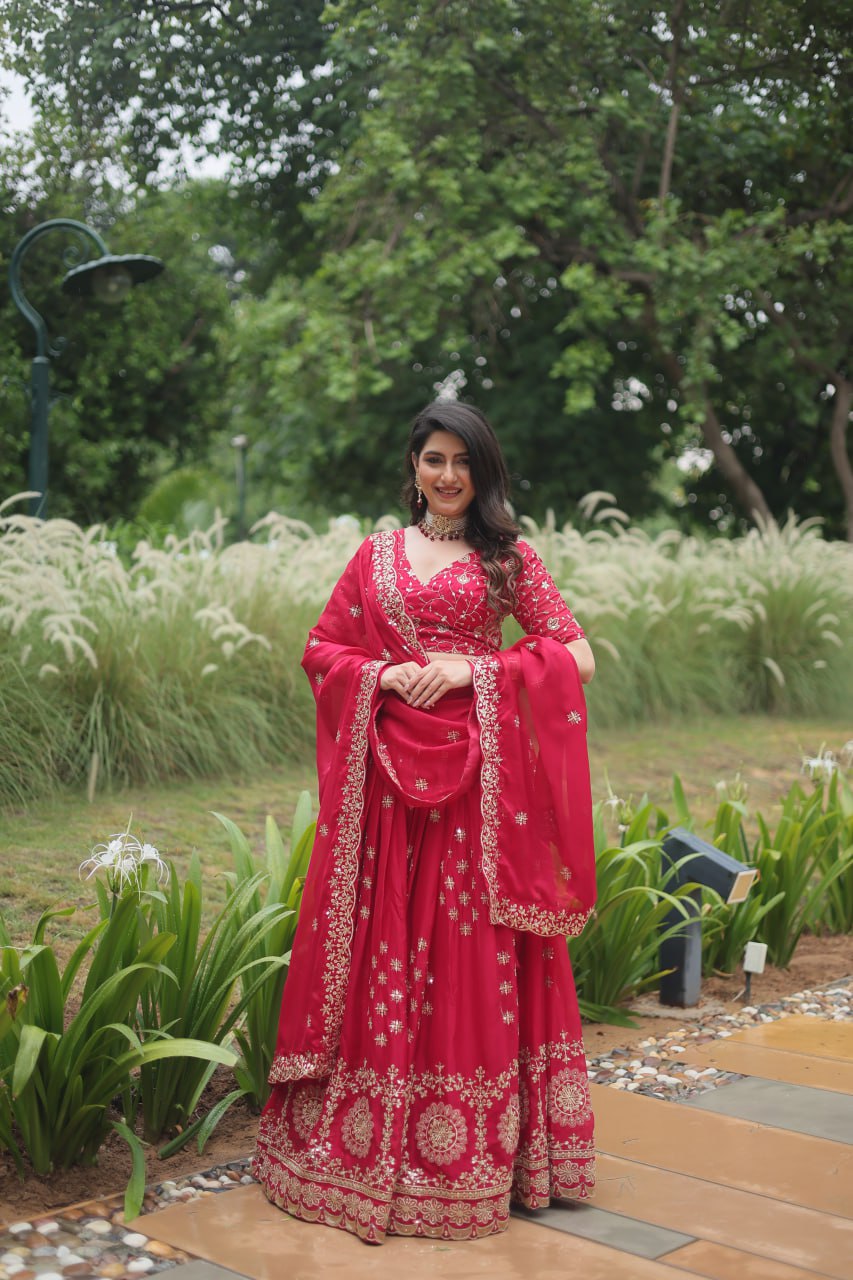 Divine Pink Sequins Embroidered Designer Lehenga Choli Set - INDIAN ELEGANCE
