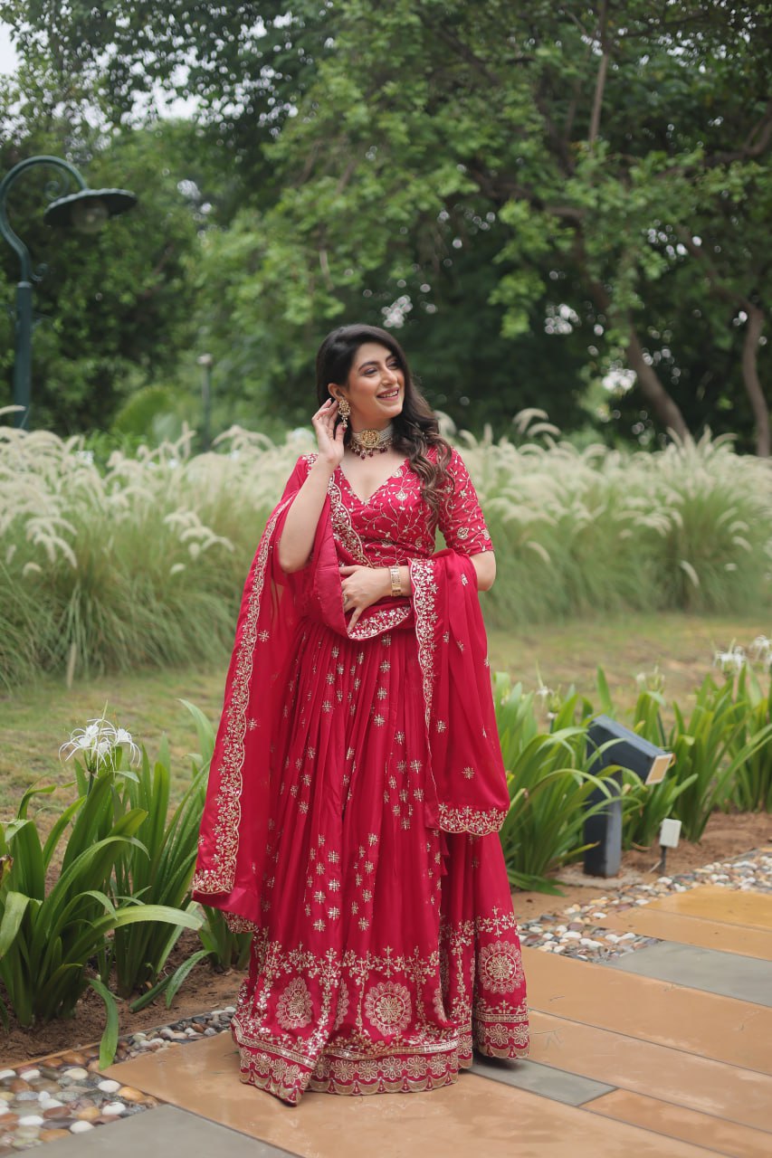 Divine Pink Sequins Embroidered Designer Lehenga Choli Set - INDIAN ELEGANCE