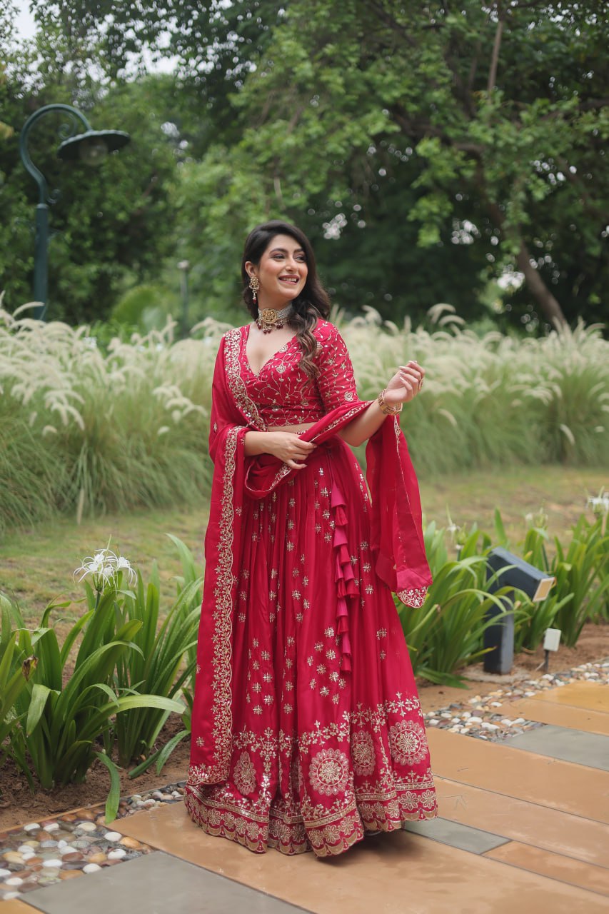 Divine Pink Sequins Embroidered Designer Lehenga Choli Set - INDIAN ELEGANCE