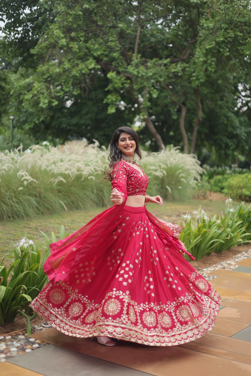 Divine Pink Sequins Embroidered Designer Lehenga Choli Set - INDIAN ELEGANCE