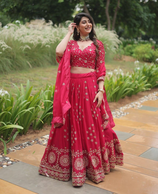 Divine Pink Sequins Embroidered Designer Lehenga Choli Set - INDIAN ELEGANCE