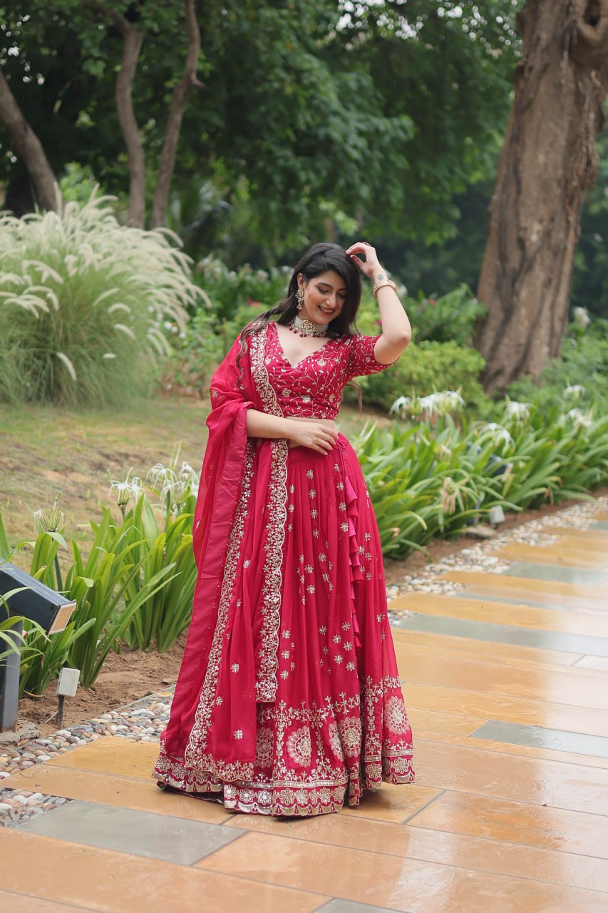 Divine Pink Sequins Embroidered Designer Lehenga Choli Set - INDIAN ELEGANCE
