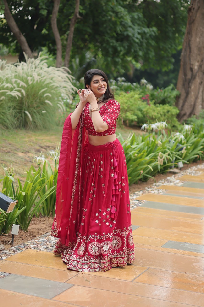 Divine Pink Sequins Embroidered Designer Lehenga Choli Set - INDIAN ELEGANCE