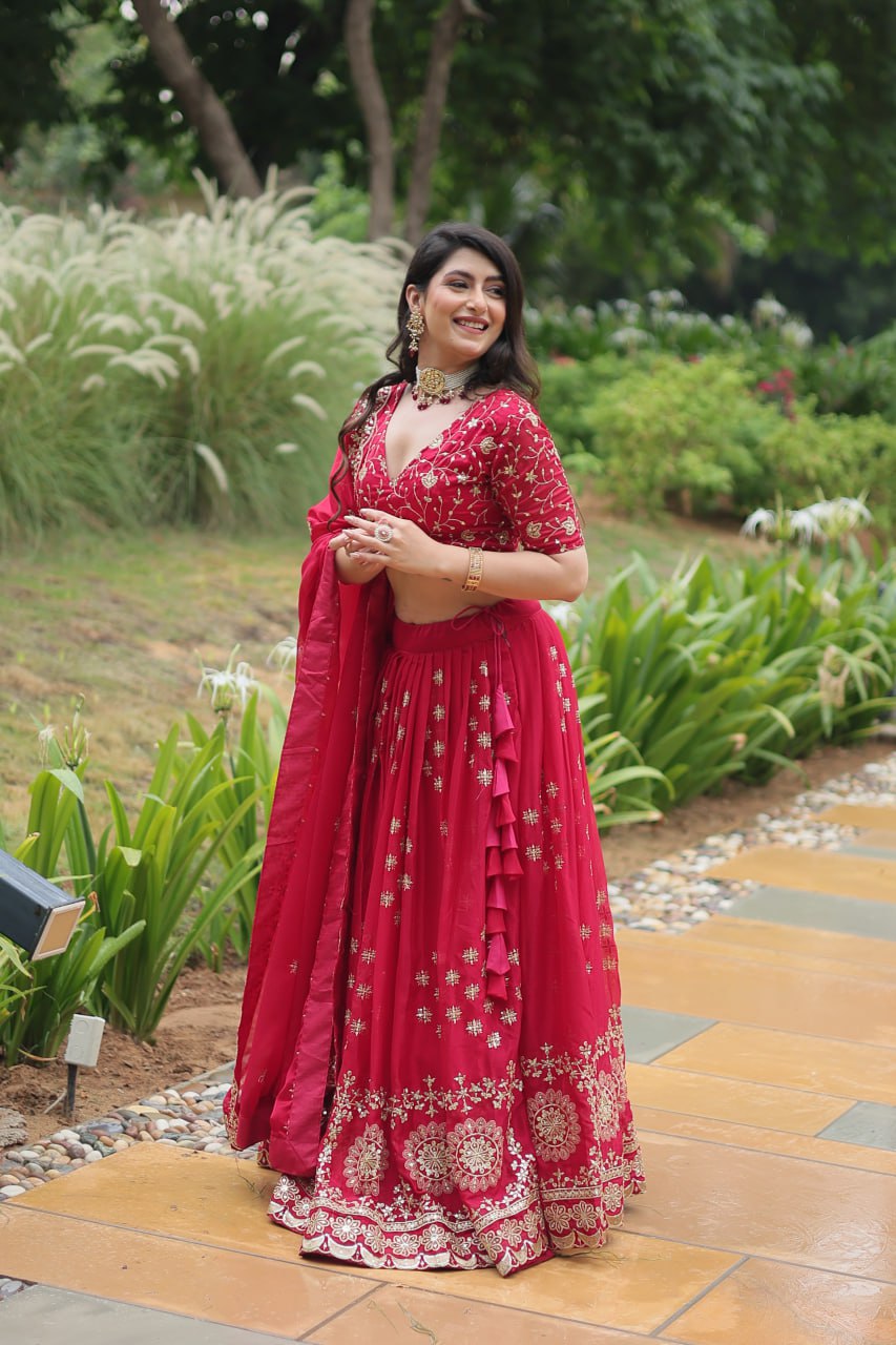 Divine Pink Sequins Embroidered Designer Lehenga Choli Set - INDIAN ELEGANCE