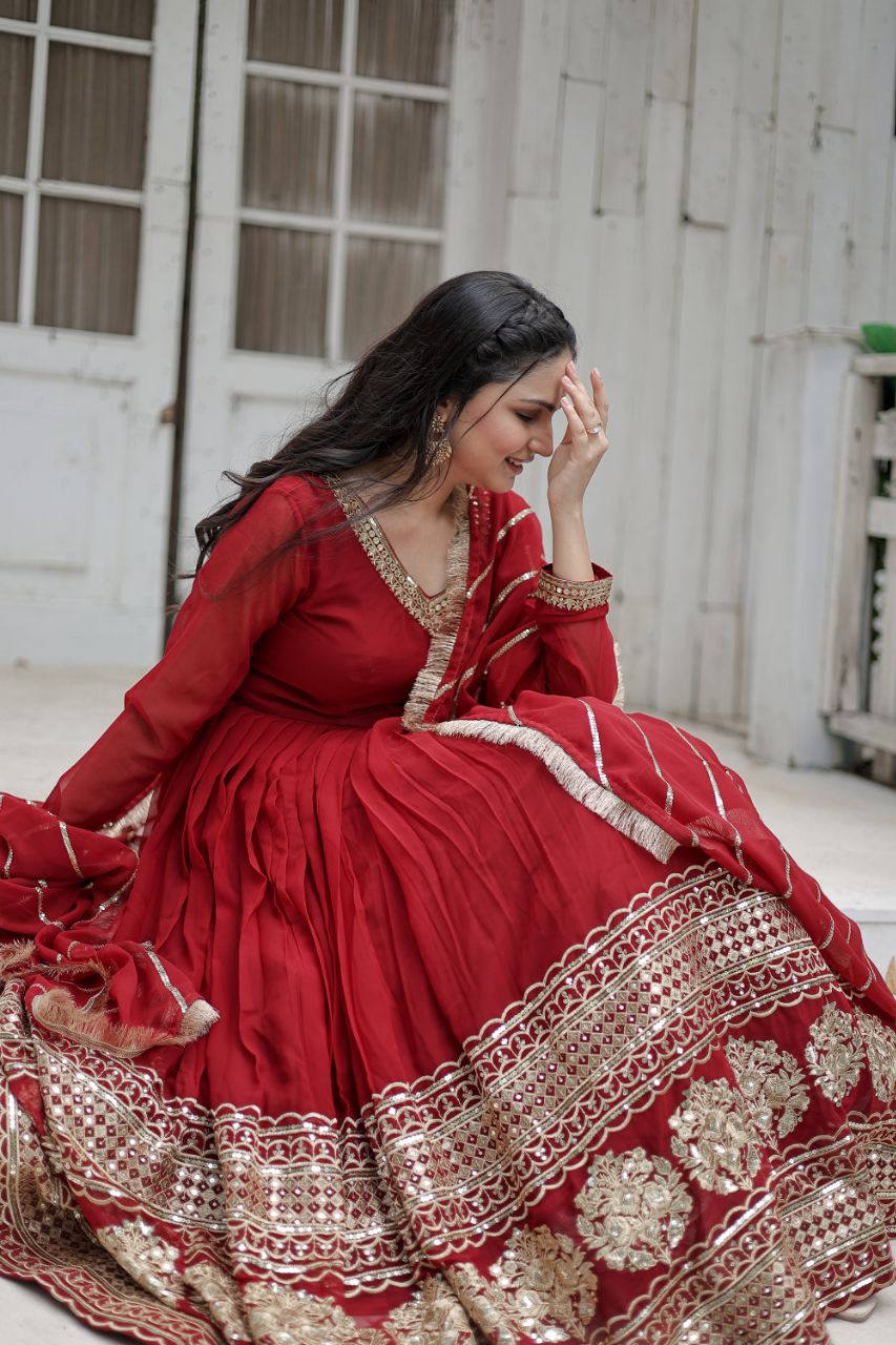 Resplendent Faux Georgette Multi Sequins Worked Designer Gown - INDIAN ELEGANCE