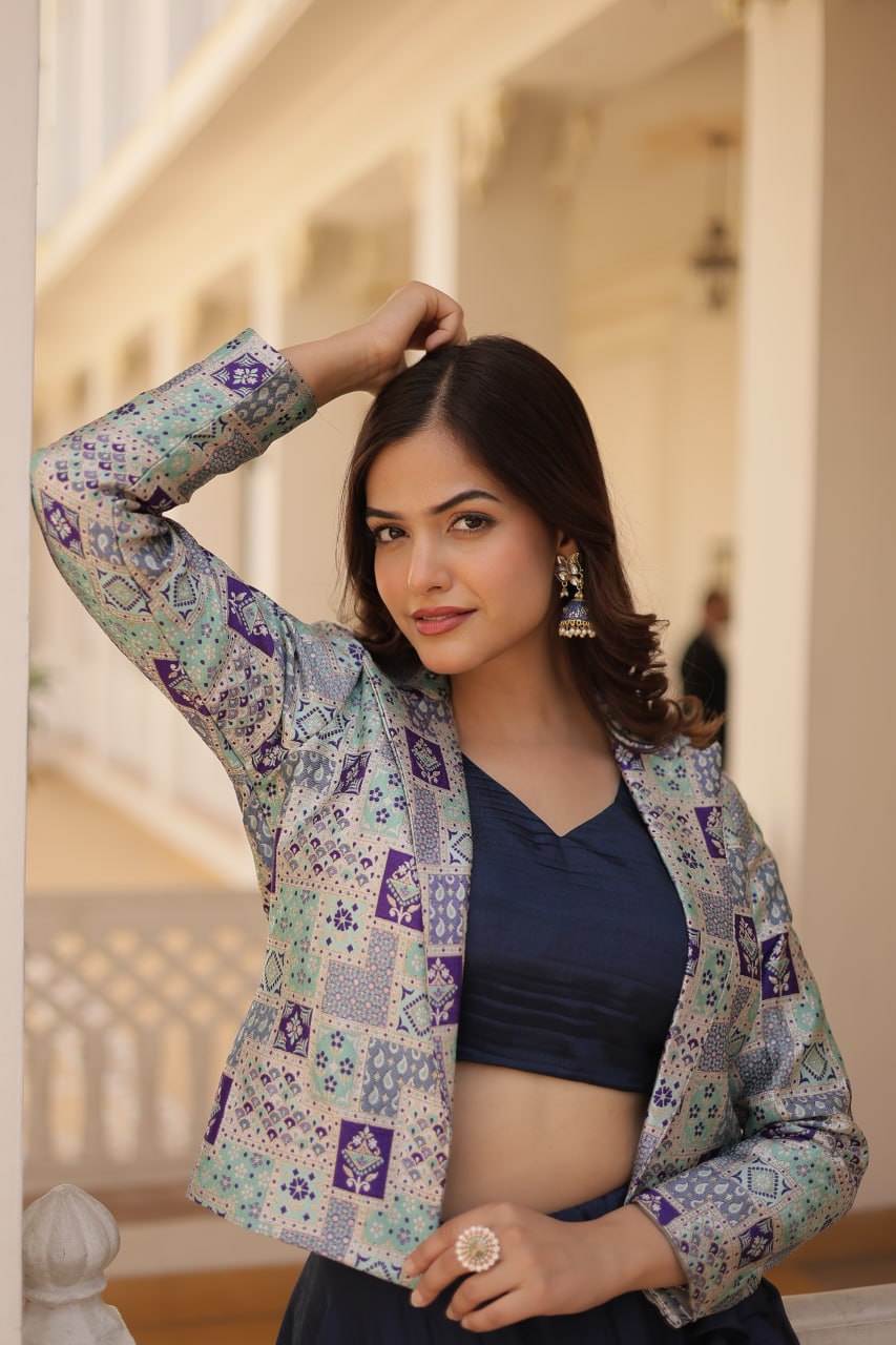 Stylish Chinon Fully Stitched Designer Lehenga Choli Koti Set - INDIAN ELEGANCE