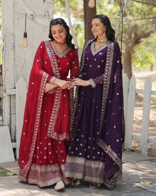 Magnificent Faux Georgette Rich Sequins Worked Designer Gown - INDIAN ELEGANCE