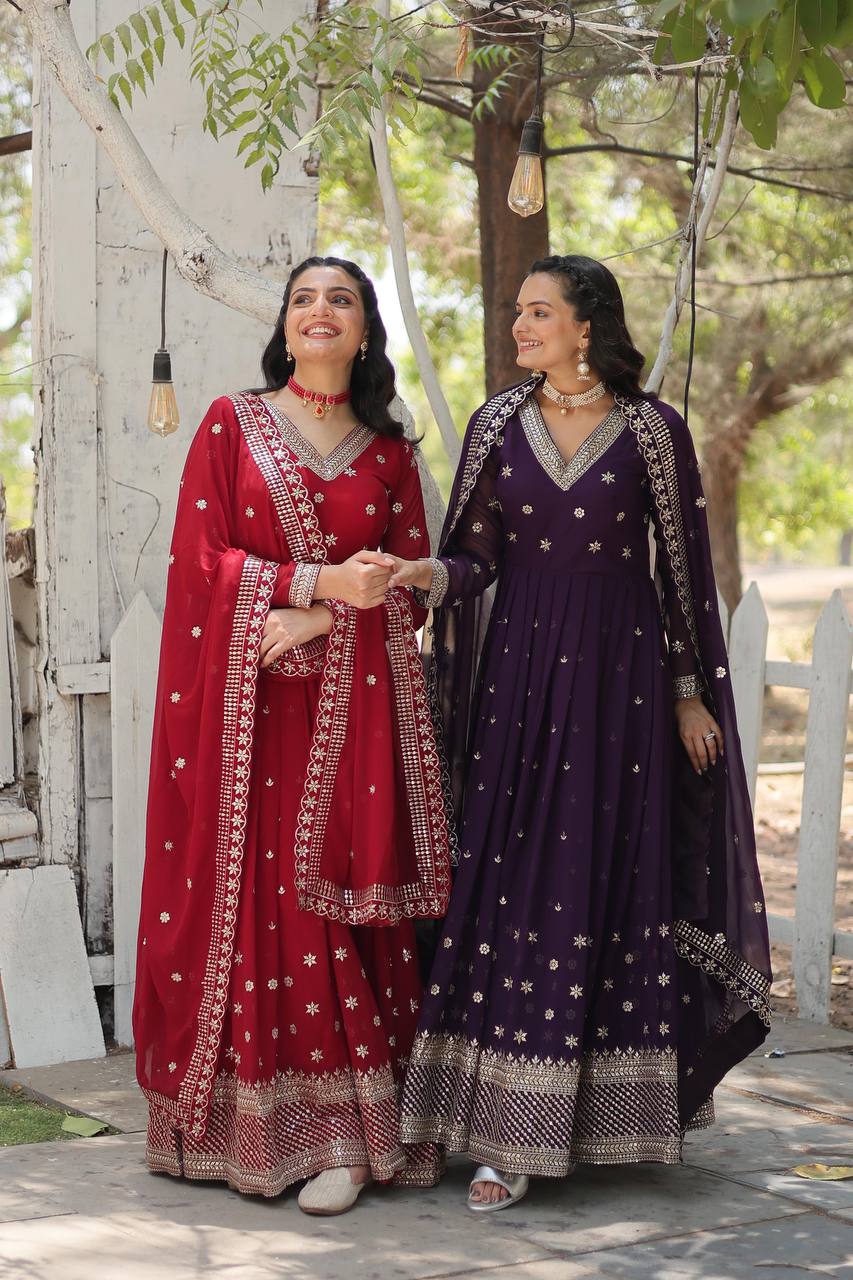 Magnificent Faux Georgette Rich Sequins Worked Designer Gown - INDIAN ELEGANCE